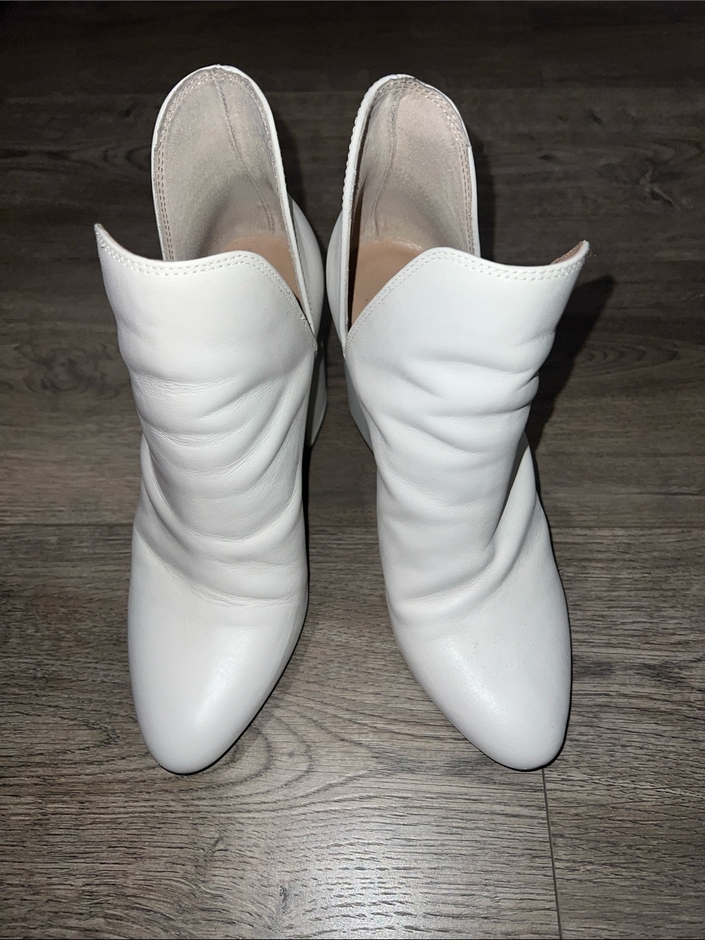 Steve Madden White Pointed-Toe Leather Ankle Booties